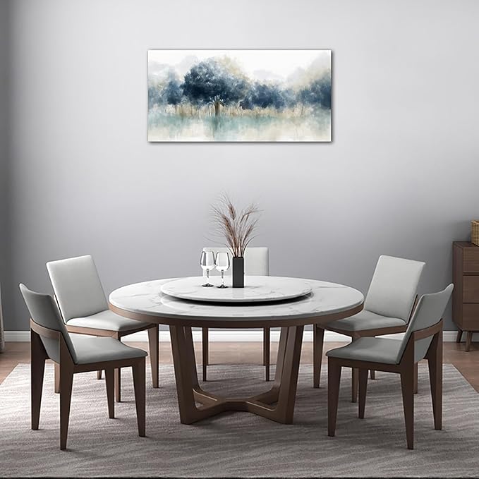 Foggy Forest Canvas Wall Art - Indigo Blue Abstract Trees Pictures for Wall Decor Nature Canvas Painting Modern Printing Artwork for Living Room Bedroom Home Office Wall Decoration 20" x 40"