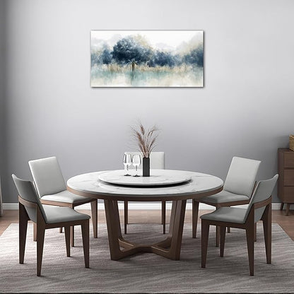Foggy Forest Canvas Wall Art - Indigo Blue Abstract Trees Pictures for Wall Decor Nature Canvas Painting Modern Printing Artwork for Living Room Bedroom Home Office Wall Decoration 20" x 40"