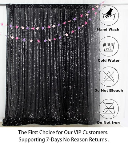 ShinyBeauty Sequin Drapes - Black 7FTx7FT Glitter Backdrop Fabric - 96Inches Long - Photography & Graduation Backdrop