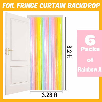 6 Pack Rainbow A Foil Fringe Curtains Backdrop, 3.28 x 8.2 Ft Metallic Streamers Tinsel Curtains Background for Photo Booth, Birthday, Weddings, Carnivals, Graduation, Themed Party Decorations