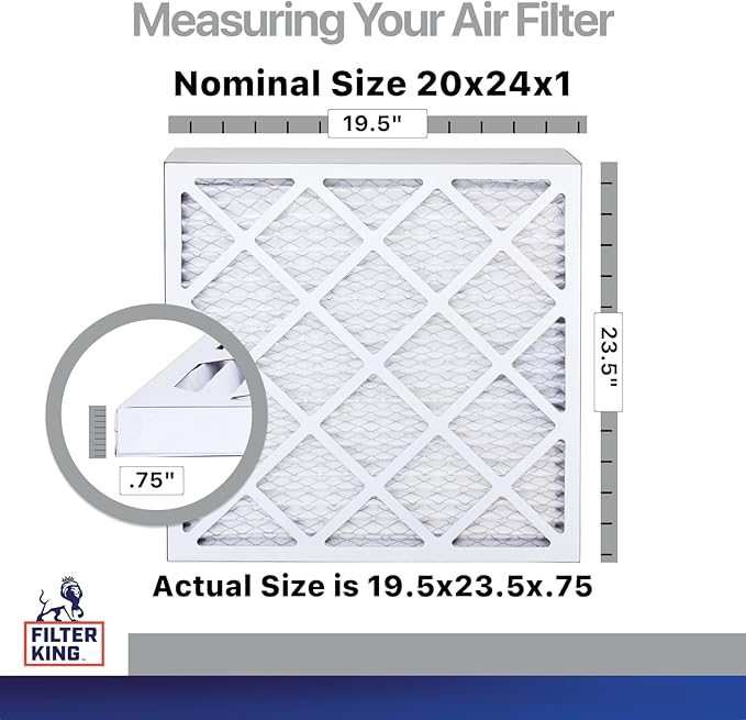 Filter King 20x24x1 Air Filter | 4-PACK | Carbon MERV 8 HVAC Pleated A/C Furnace Filters | MADE IN USA | Actual Size: 19.5 x 23.5 x .75"