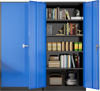 Greenvelly Metal Garage Storage Cabinet with Doors and Adjustable Shelves,72" Steel Lockable File Cabinet for Home Office,Garage,School(Black Blue,32" W x 16" D)