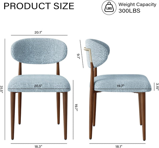 300LBS Dining Chairs Set of 2,Metal Kitchen Chairs,Modern Chenille Upholstered Dining Room Chairs with Ergonomic Curved Backrest for Kitchen Dining Room,Deep Blue-Gray
