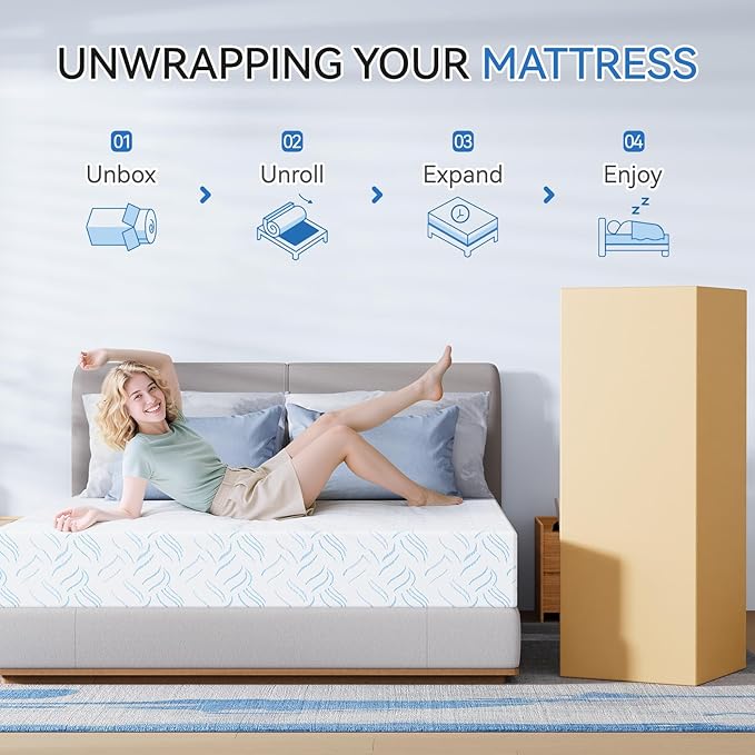 Queen Memory Foam Mattress, 10 Inch Cooling Gel Bed in a Box, Foam Mattress with Removable Cover No Fiberglass, Support Cool Night Sleep & Pressure Relief, Made in USA, White(80"*60"*10")