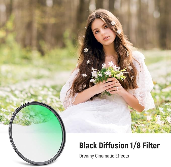 NEEWER 58mm Black Diffusion 1/8 Filter Soft Dreamy Cinematic Effect Filter Ultra Slim Water Repellent Scratch Resistant Optical Glass, Multi Nano Coatings for Video/Vlog/Portrait Photography