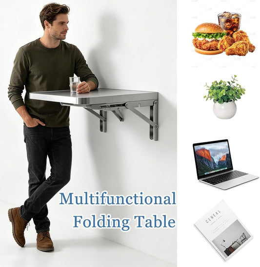 304 Stainless Steel Wall Mount Folding Table 16 20 24 28 32 36 40 43 47 51 59 71in Kitchen Storage Shelf Drop Down Heavy Duty Foldable Wall Mount Shelving for Kitchen Balcony(50x40cm/19.7x15.7in)