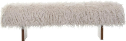 Christopher Knight Home Lenka 67" Long-haired Faux Wool Bedroom Bench, Rubberwood Ottoman Bench, Spacious Seating, Long Footstool for Living Room, Luxury Entryway Bench, Brown+Beige