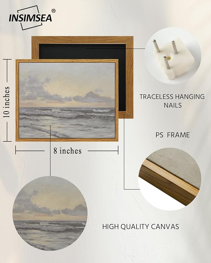 InSimSea Framed Wall Art for Living Room Vintage Ocean Scenery Wall Art Canvas Wall Decorations Maritime Scenes Artworks Canvas Prints Bathroom Pictures Farmhouse Office Home Wall Decor 8x10in