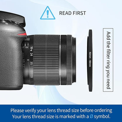 52-82mm Step-Up Ring Adapter, 52mm to 82mm Step Up Filter Ring for 52mm Lens Mount 82mm for DSLR Lenses and ND UV CPL IR Filters （52-82mm）