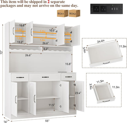 72" Tall Kitchen Pantry Cabinet Whit