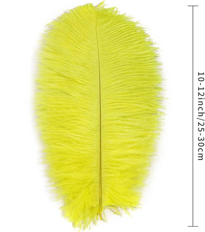 Ballinger Fluorescent Yellow Ostrich Feathers - 24Pcs 10-12inch Feathers Bulk for Vase, Party Centerpieces, Mardi Gras Decorations and Home Decor