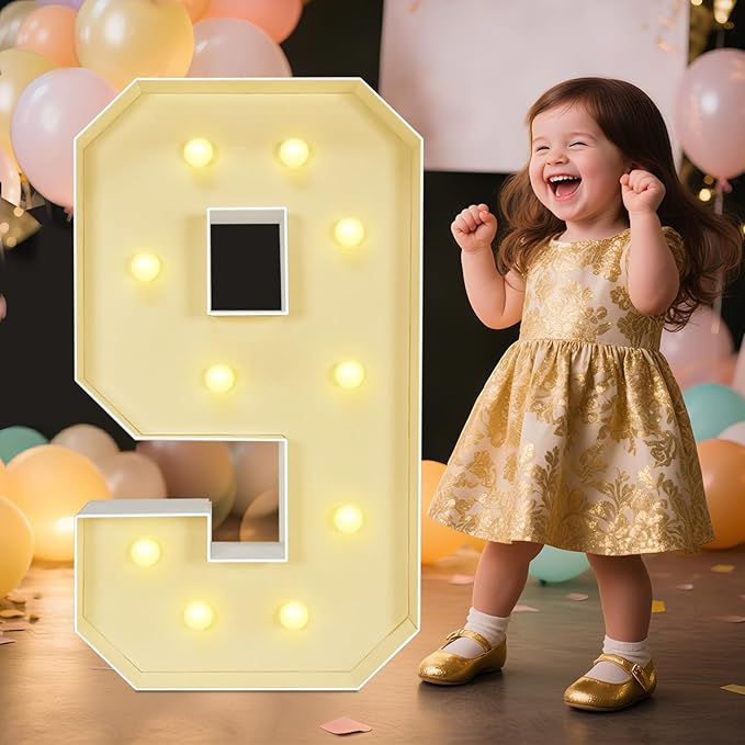 Marquee Light Up Numbers: 3FT Large Decorative Letters Signs for Party Decorations Baby Shower Birthday Wedding Engagement Anniversary, 3 Feet Tall Pre-Cut DIY Foamboard Number 9 - Easy to Assemble