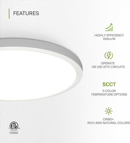 ASD LED 24" Round Flush Mount Ceiling Light Fixture, Low Profile Surface Lighting | 5CCT, Dimmable, Ultra-Thin, ETL Listed | 38W 2700LM 2700-6000K 100-277V | Kitchen, Hallway Lamp | White, 4 Pack
