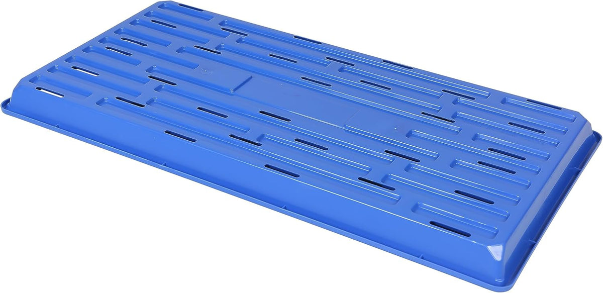 SUNPACK 10" x 20" Heavy Duty Shallow Plastic Seed Starting Tray, Blue, 1" - Lined with Drainage Holes for Excess Water and Aeration, Ideal for Greenhouses or Indoor Gardening