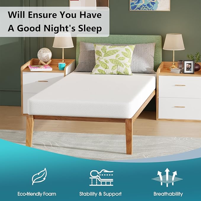PayLessHere 6 Inch Gel Memory Foam Mattress Medium Firm Mattresses CertiPUR-US Certified Bed-in-a-Box Pressure Relieving Twin XL Size,Fiberglass Free，White