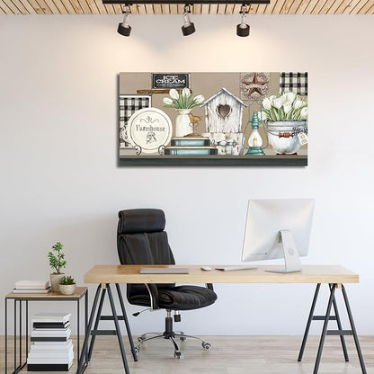 NINEASO Kitchen Wall Art Canvas - Rustic Country Pictures Farmhouse Wall Art Decor Vintage Objects Painting Artwork Retro Prints for Living Room Bedroom Home Decorations 20" x 40"