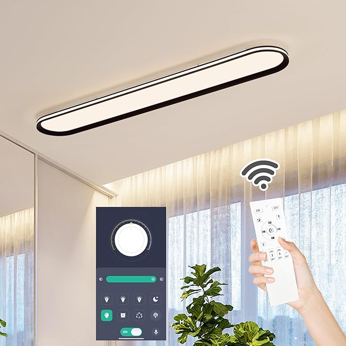 47.1 Inch Dimmable Metal LED Ceiling Light,Slim, Edge Lit - 65W Full Spectrum Linear Ceiling Lamps,3000-6500K Modern Ultra Thin Low Profile Light Fixture for Kitchen, Home & Office Hallway