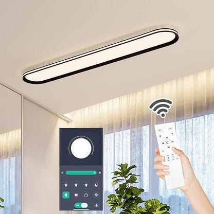 47.1 Inch Dimmable Metal LED Ceiling Light,Slim, Edge Lit - 65W Full Spectrum Linear Ceiling Lamps,3000-6500K Modern Ultra Thin Low Profile Light Fixture for Kitchen, Home & Office Hallway