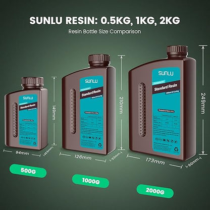 SUNLU 3D Printer Resin 1kg, Fast Curing Standard 3D Resin for LCD DLP SLA 3D Printers, 395 to 405nm UV Curing 3D Printing Liquid Photopolymer Resin, Low Shrinkage, High Precision, 1000g, Clear Green