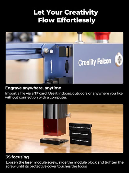 Creality 10W Laser Engraver, Falcon Pro with 3-in-1 Laser for Wood Engraving, 72000mW Efficient Laser Engraving Machine Fit, for Wood, Metal, Paper, Acrylic, Leather, Glass Tumbler Ring, 17" x 16"