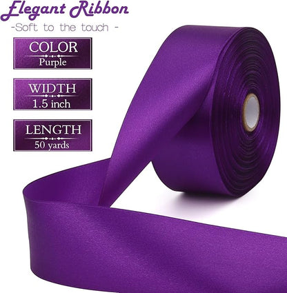 Purple Solid Satin Ribbon 1-1/2 Inch 50 Yards Solid Polyester Fabric Ribbon for Gift Wrapping Wedding Christmas Baby Shower Birthday Party Decoration Handmade Immortal Flower Craft