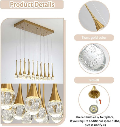 24-Lights Rectangular Chandelier Crystal Raindrop Chandeliers Flush Mount Ceiling Light for Dining Room Living Room High Ceiling Chandelier for Staircase Foyer Entryway Gold Chandeliers