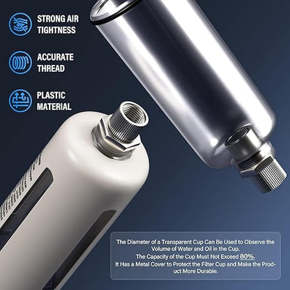 TAILONZ PNEUMATIC 0-150PSI 1/4 Inch NPT Grade 3 Stage Air Drying System, Particulate Filter, 5/0.01 Micron Filter Air Filter Pressure Regulator (Manual Drainage）