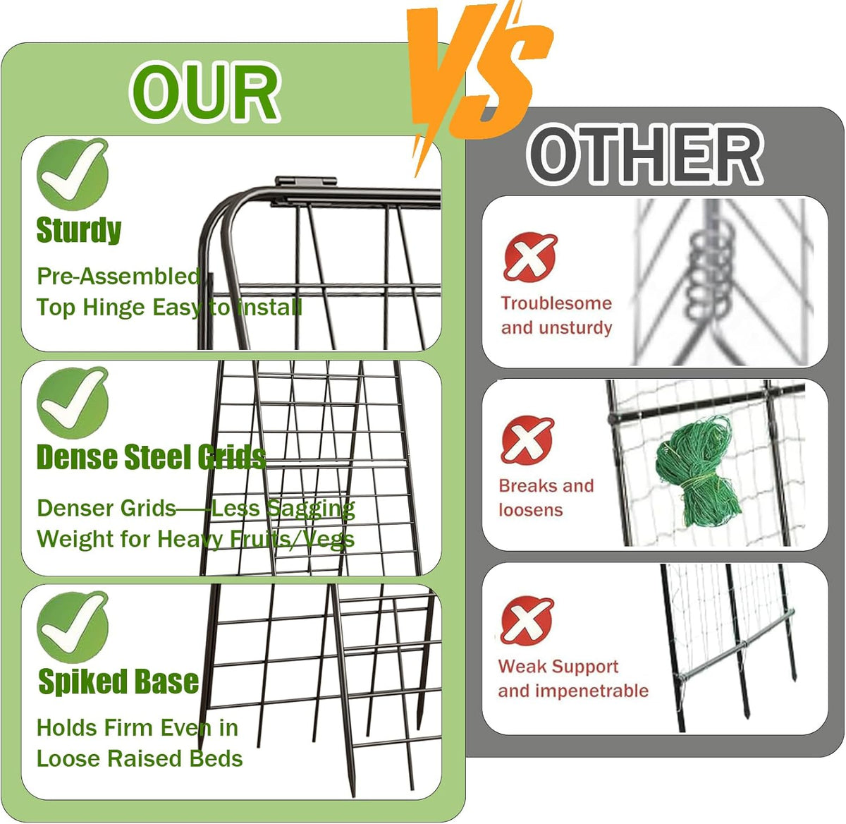Heavy Duty 50"x17" Adjustable A-Frame Trellis for Climbing Plants – Rust-Proof Metal Garden Trellis with Dense Grid Design, Perfect for Raised Beds, Tomatoes, Cucumbers & Outdoor Vines (Black, 1 Pcs)