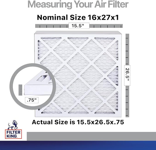 Filter King 16x27x1 Air Filter | 4-PACK | Carbon MERV 8 HVAC Pleated A/C Furnace Filters | MADE IN USA | Actual Size: 15.5 x 26.5 x .75"