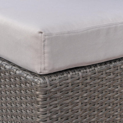 Hassyee PE Rattan Grey Patio Ottoman with Thick Cushions for Poolside, Lawn, Outdoor Square Foot Stool with Iron Frame for Living Room, Garden, Backyard, Classic Footrest