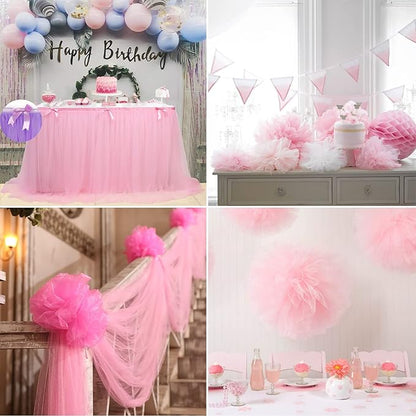 Pink Tulle Fabric Rolls 6 Inch by 200 Yards (600 feet) Fabric Spool Tulle Ribbon for DIY Pink Tutu Bow Baby Shower Birthday Party Wedding Decorations Craft Supplies