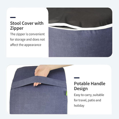 DYTXIII Inflatable Ottoman Stool D21 xH9 for Outdoor/Indoor Use, Water Repellent Patio Foot Rest Stool with Portable Handle,Round Pouf Ottoman Suitable for Garden,Deck and Camping - Textured Navy