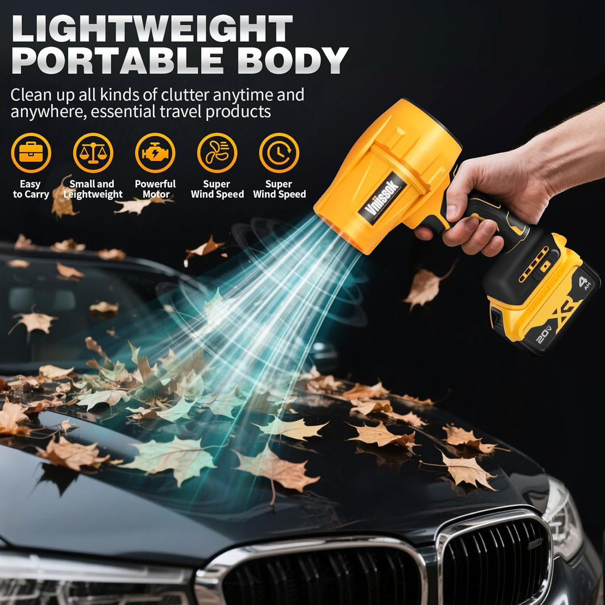 Electric Cordless Leaf Blower Dust Blower for DEWALT 20V Battery, High-Speed Motor Handheld Jet Fan Air Blower for Patio Cleaning, Lawn Care, Blowing Leaves and Dust (Brushed Leaf Blower)