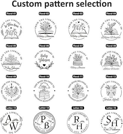 Personalized Book Stamp - Custom Book Embosser Library Gifts for Book Lovers, Readers, Teachers (Floral-08)