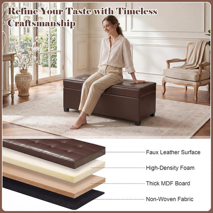 Homebeez 40" Faux Leather Storage Ottoman Bench, End of Bed Bench, Upholstered Bench with Storage for Living Room,Bedroom,Entryway (40" Brown)