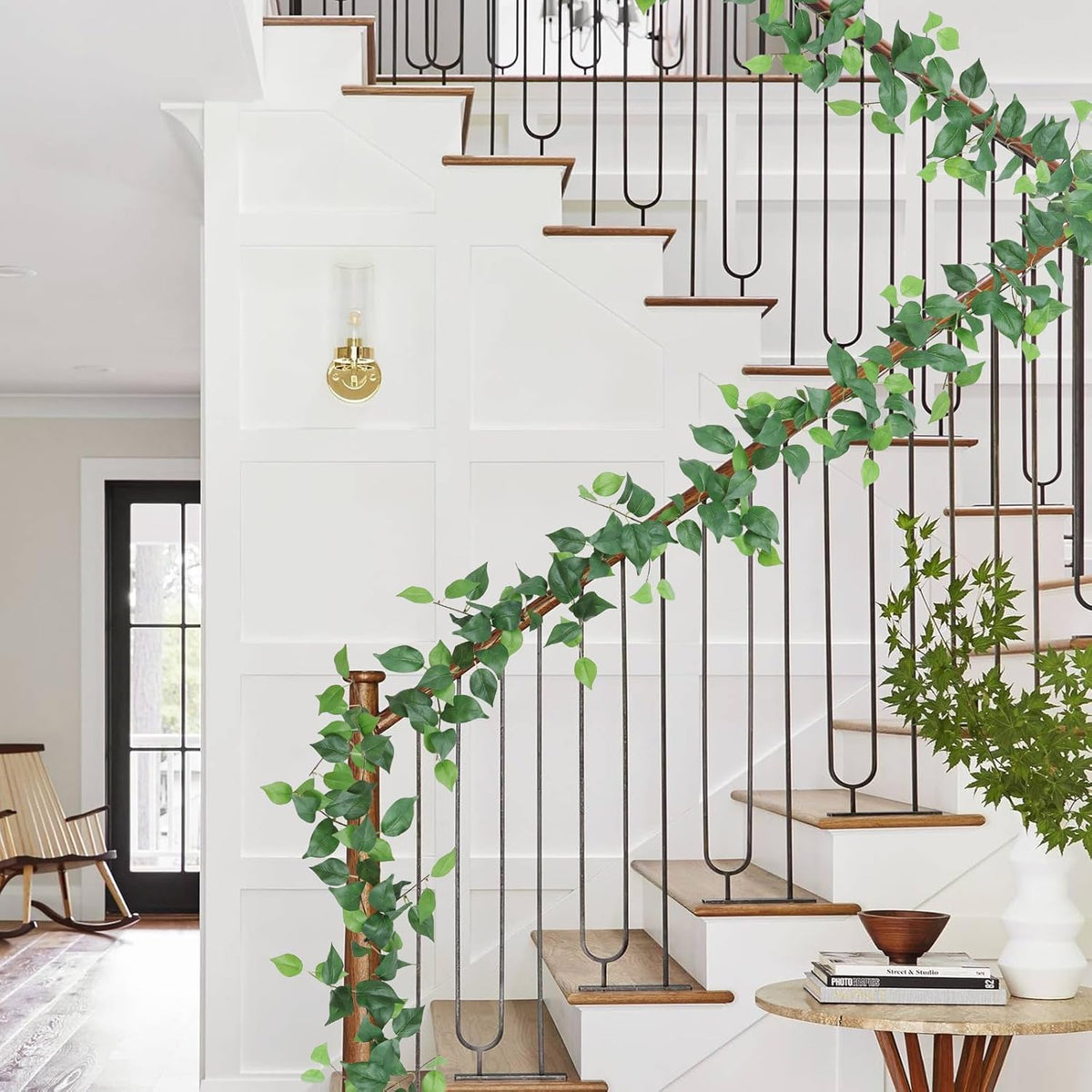 Dremisland 2 Strands Artificial Scindaps Vines Garland 6.7ft Fake Vines Ivy Garland Silk Green Leaves Faux Hanging Plants Greenery Decoration for Bedroom Wall Patio Party Wedding Decor (Ivy, 2PCS)