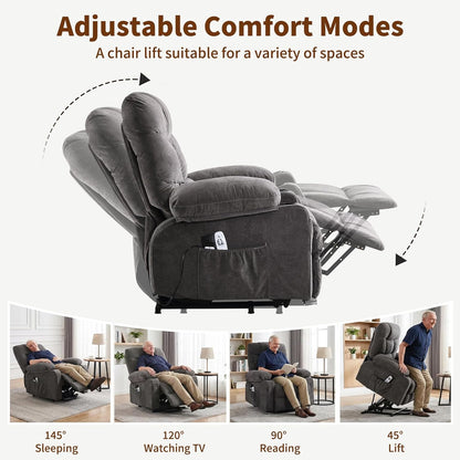 Power Lift Recliner Chair for Elderly with Massage and Heat, Comfortable Electric Power Reclining Chair with Side Pockets,2 Cup Holders and USB Charging Port for Living Room (Grey)