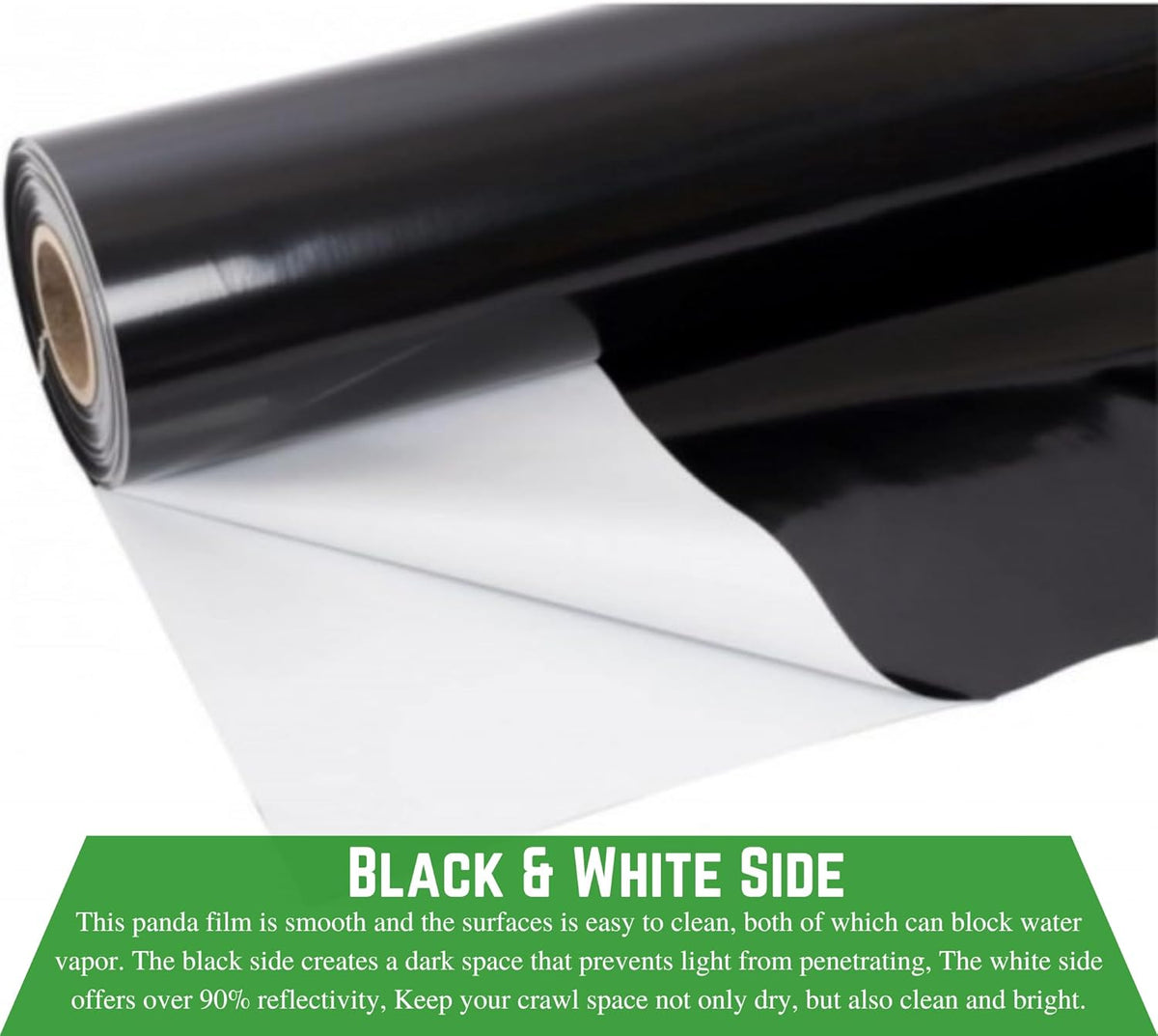 Farm Plastic Supply Crawl Space Vapor Barrier, 20 mil - Thick Plastic Sheeting, Drop Cloth Moisture Barrier for Crawl Space Encapsulation, Heavy Duty Polyethylene, Black & White Panda Film (12' x 50')
