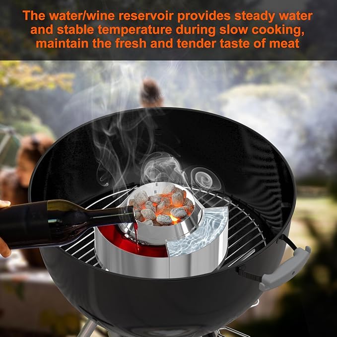 onlyfire Charcoal Basket, BBQ Whirlpool Stainless Steel Ash Basket with Water Reservoirs Charcoal Heat Controller Charcoal Grill Cone for 22”/26” Weber Kettle Charcoal Grills