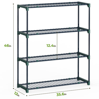 Ohuhu Plant Greenhouse Shelves 4 Tier 2 Pack Extra-Wide Stable Green House Shelving for Outdoor, 35x12x42 Inch Portable Rustproof Metal Shelf Plant Stand Rack Greenhouse Accessories