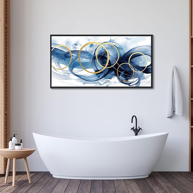 HKDGOKA Large Canvas Wall Art Decor Abstract Paintings for Living Room Framed Blue Bathroom Pictures Wall Decor 20x40 In Prefer Bedroom Farmhouse Dining Room Kitchen Restroom Gamer Room Decor