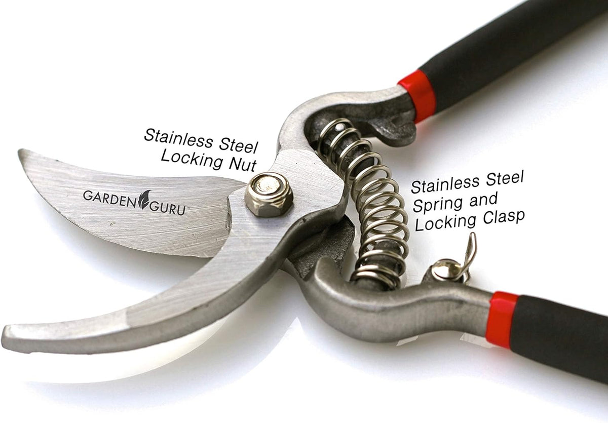 Garden Guru Classic Bypass Pruning Shears Clippers – Heavy Duty Forged Steel Garden Pruners – Safety Lock – Non Slip Comfort Grips – Cuts up to 1” – Professional Bypass Pruners for Gardening (4 Pack)
