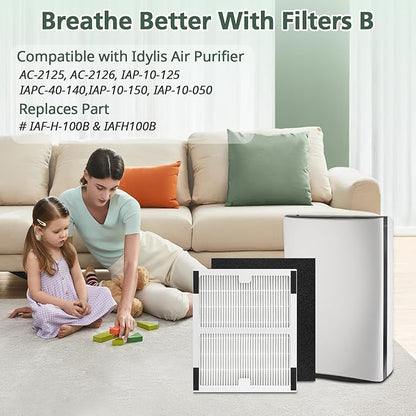 Replacement Filters b for Idylis AC-2125, AC-2126, IAF-H-100B, IAP-10-125, IAPC-40-140, IAP-10-150, IAP-10-050 Air Purifiers (2 Pack)