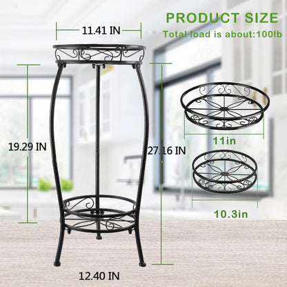 MOCORY Plant Stand Indoor Outdoor 2 Tier 25" Tall Metal Potted Holder Flower Pot Stand Heavy Duty Plant Shelf Rustproof Iron Multiple Plant Round Supports Rack for Planter Corner Garden Balcony Patio