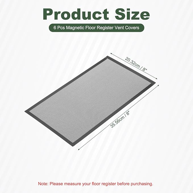 YOKIVE 6 Pcs Magnetic Floor Vent Covers, Floor Register Cover PVC Mesh Air Vent Screen Filters, Great for Home Floor, Wall, Ceiling, Catch Debris Hair Dust (Black, 14-Inch x 8-Inch)