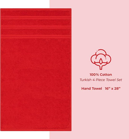 American Soft Linen Luxury Hand Towels for Bathroom, 600 GSM 100% Cotton Turkish 4 Piece Hand Towel Set, 600 GSM Hand Face Towels for Kitchen, Red Hand Towels