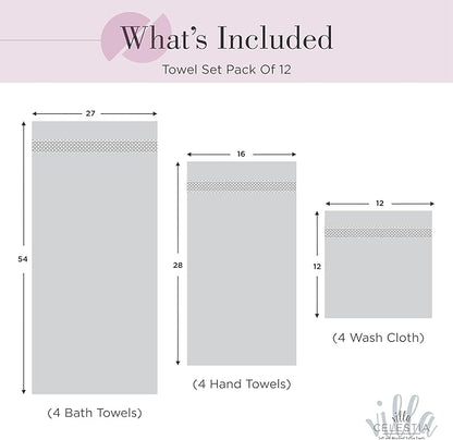 100% Cotton Bath Towel Set of 12-4 Bath Towels, 4 Hand Towels, 4 Wash Cloths, Sustainable, Soft, Highly Absorbent, Combed Cotton 12 Piece Set for Hotels, Spa, Bathroom, Dorm, Burgandy