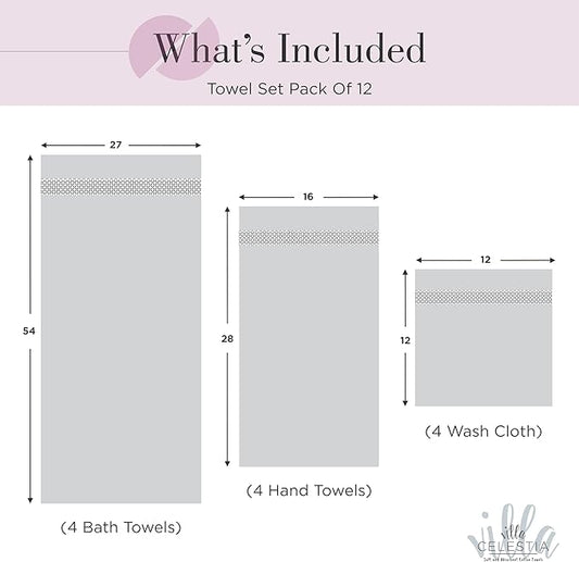 100% Cotton Bath Towel Set of 12-4 Bath Towels, 4 Hand Towels, 4 Wash Cloths, Sustainable, Soft, Highly Absorbent, Combed Cotton 12 Piece Set for Hotels, Spa, Bathroom, Dorm, Burgandy