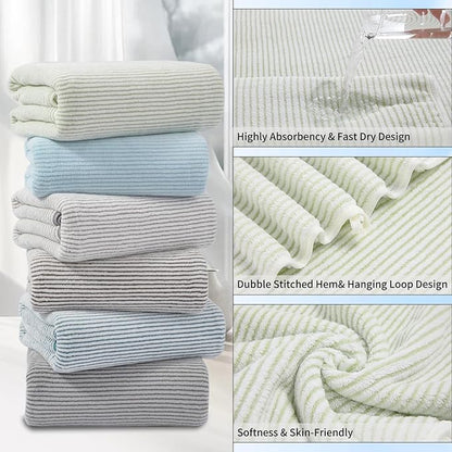 4 Piece Bath Towel Set 35"x70"Oversized Bath Towel for Bathroom Ultra Soft Fluffy Extra Large Bath Sheet Luxury Premium Bathroom Towel Highly Absorbent Quick Dry Shower Towel for Hotel Spa,Green White