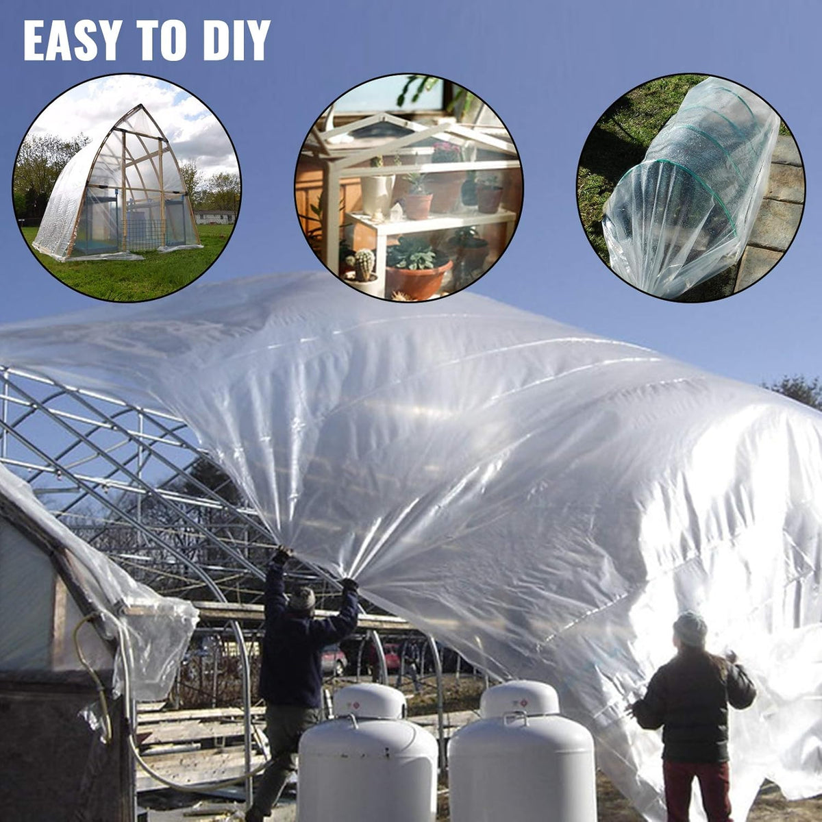 VEVOR Greenhouse Plastic Sheeting 12 x 25 ft, 6 Mil Thickness UV Resistant Clear Polyethylene Film, Hoop Green House Cover for Farms, Agriculture, Garden
